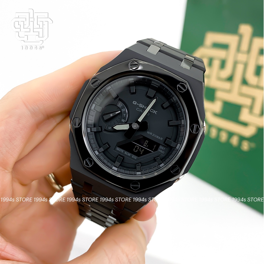Đồng hồ nam Casio G-Shock GA-2100-1A1 custom AP Royal Oak, Black Steel x Chrome Layer, hàng chính hãng, bảo hành 05 năm