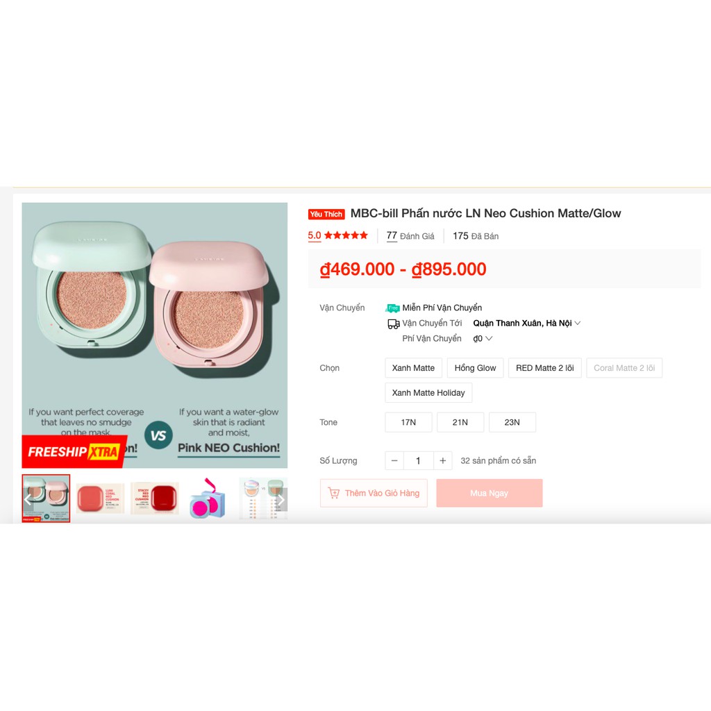 MBC Phấn nước LN Neo Cushion Matte/Glow/Red/Coral/Holiday | BigBuy360 - bigbuy360.vn
