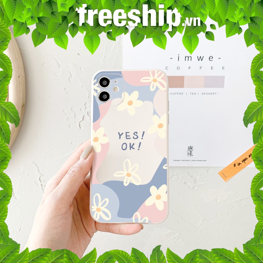 Ốp lưng iphone cạnh vuông YES! OK! phối hoa 6/6s/6splus/7/7plus/8/8plus/x//xs/11/12/pro/max/plus/promax e160