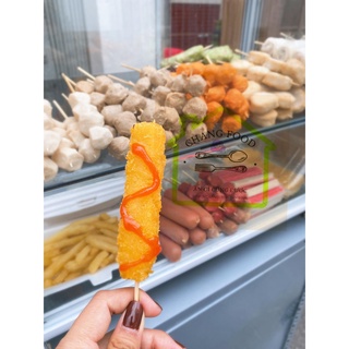 Cá viên chiên chiên sẵn tự chọn tặng kèm tương ớt, xiên que