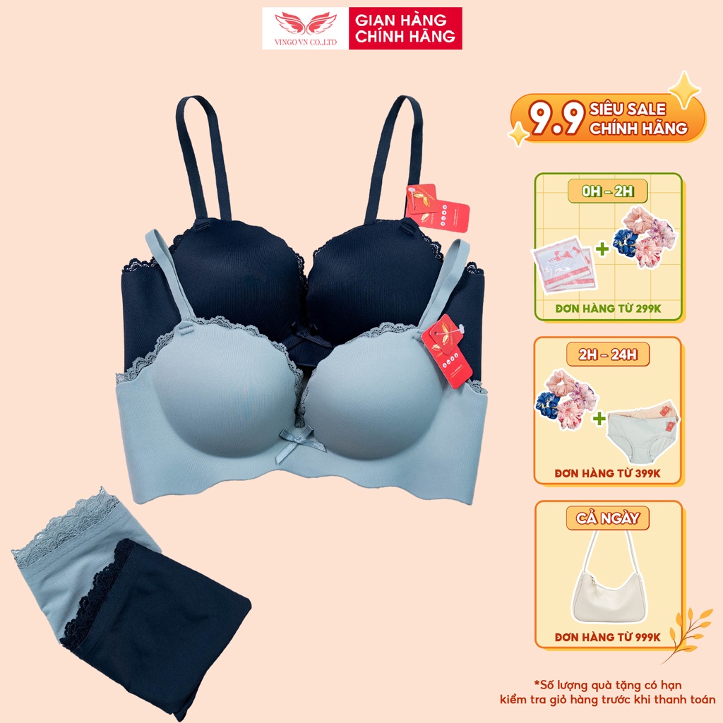 Set đồ lót nữ VINGO áo ngực không gọng mút dày 3cm nâng ngực và quần lót cotton kháng khuẩn phối viền ren sexy S316 VNGO