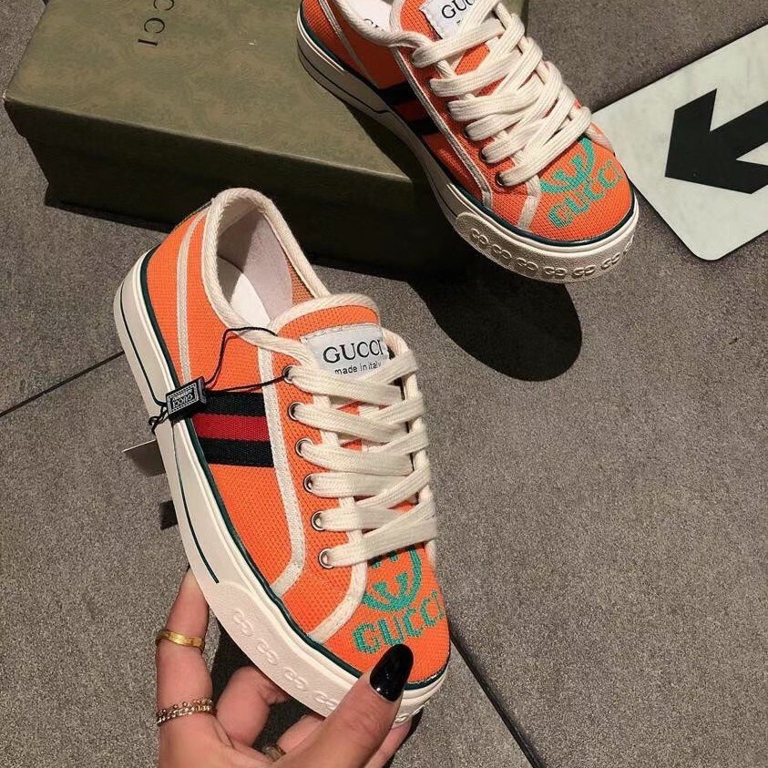 Gucci Dày Giày Vải Thoáng Khí Giản Dị Tất Cả Các Trận Đấu Của Phụ Nữ Giày Chân Tròn Đế Bằng Ren-Up E