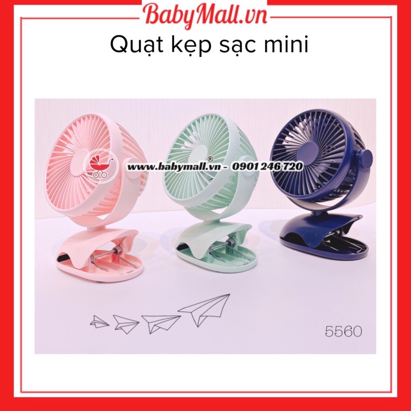 QUẠT SẠC MINI  xoay góc 720 độ,32 tiếng, đế kẹp đa năng full màu