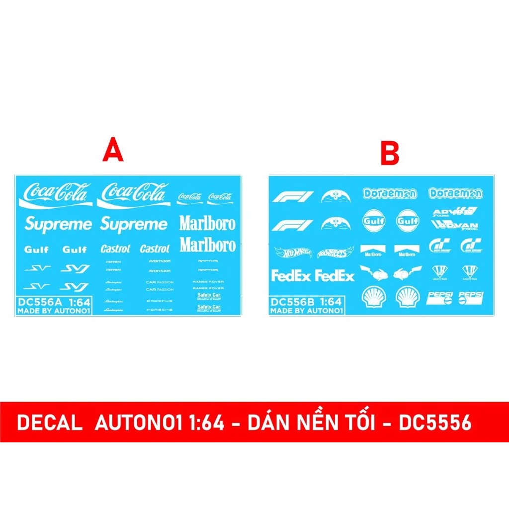 DECAL NƯỚC TRANG TRÍ Ô TÔ TỈ LỆ 1:64 DÁN NỀN TỐI AUTONO1 DC556
