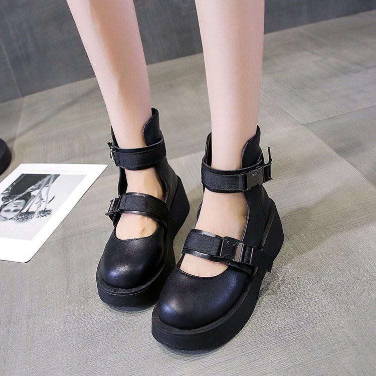 Giày lolita đế bằng phối quai ngang mã 8090