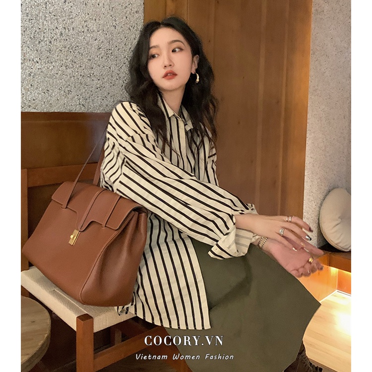 Cocory vn Áo sơ mi nữ tay dài kẻ sọc thời trang Hàn Quốc