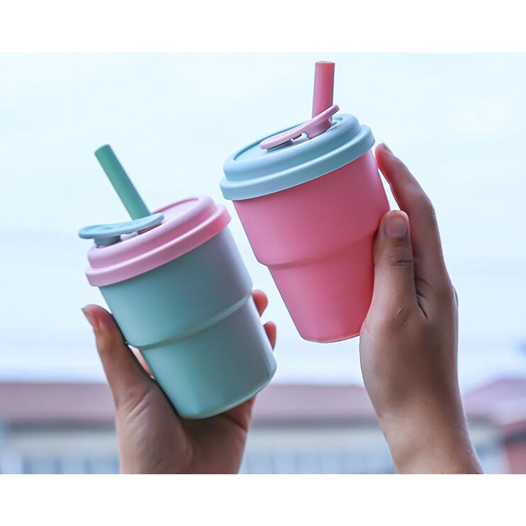 Cốc Uống Nước Silicone Có Nắp Đậy Chống Rò Rỉ Chịu Nhiệt