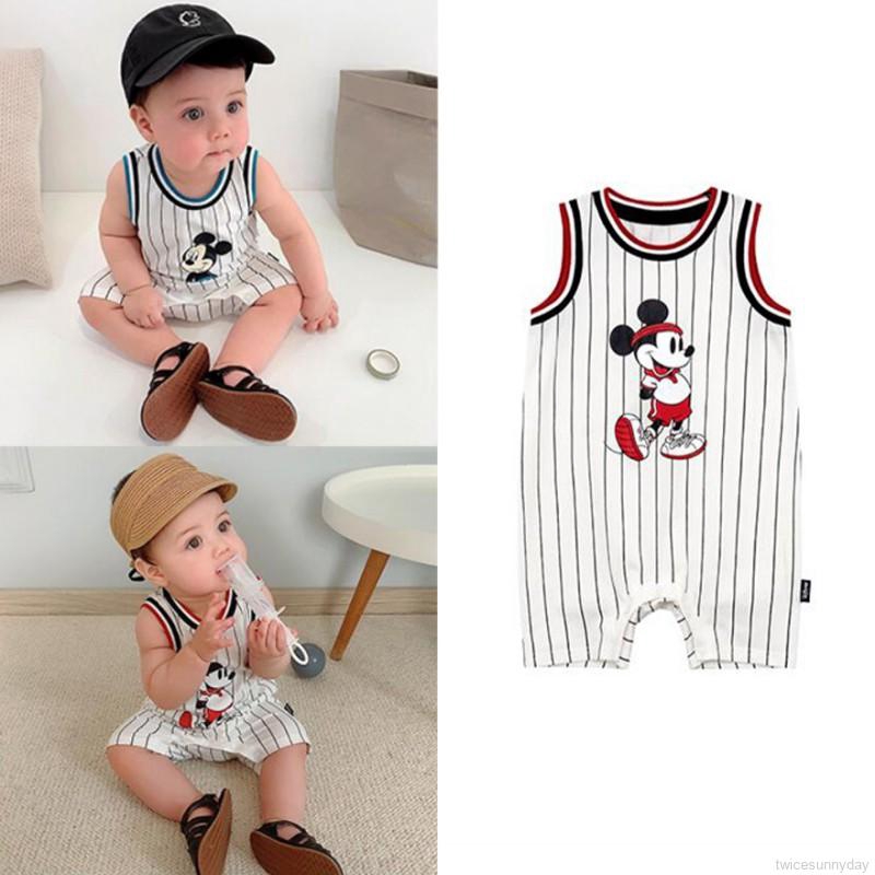 Áo Liền Quần In Hình Chuột Mickey Đáng Yêu Cho Bé