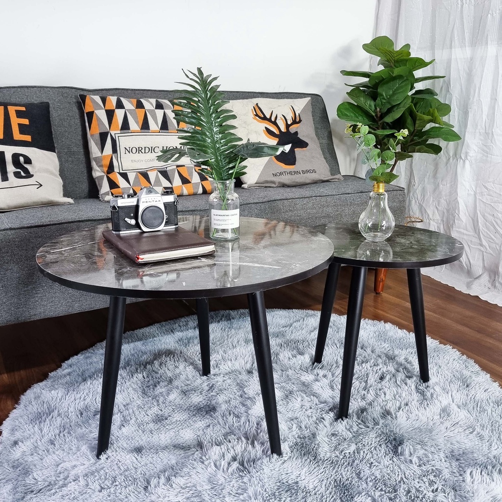 Bàn trà tròn, Bàn sofa chân sắt mặt gỗ vân đá 60x60 để cùng sofa phòng khách hoặc bàn uống cà phê - mẫu bt02 | BigBuy360 - bigbuy360.vn