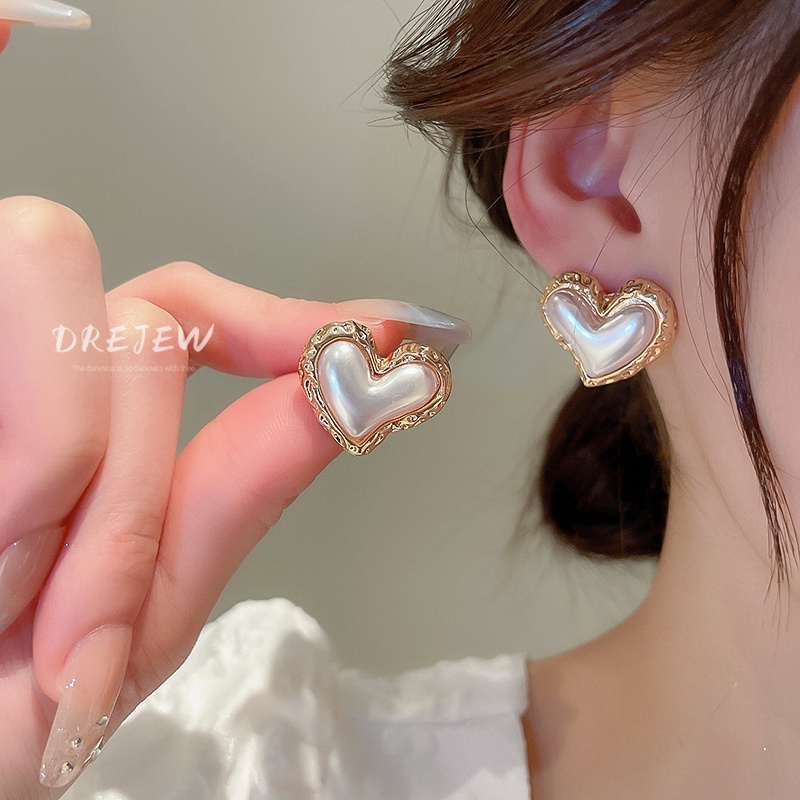 DREJEW Khuyên tai bạc đính ngọc trai phong cách Pháp đơn giản thời trang dễ phối đồ