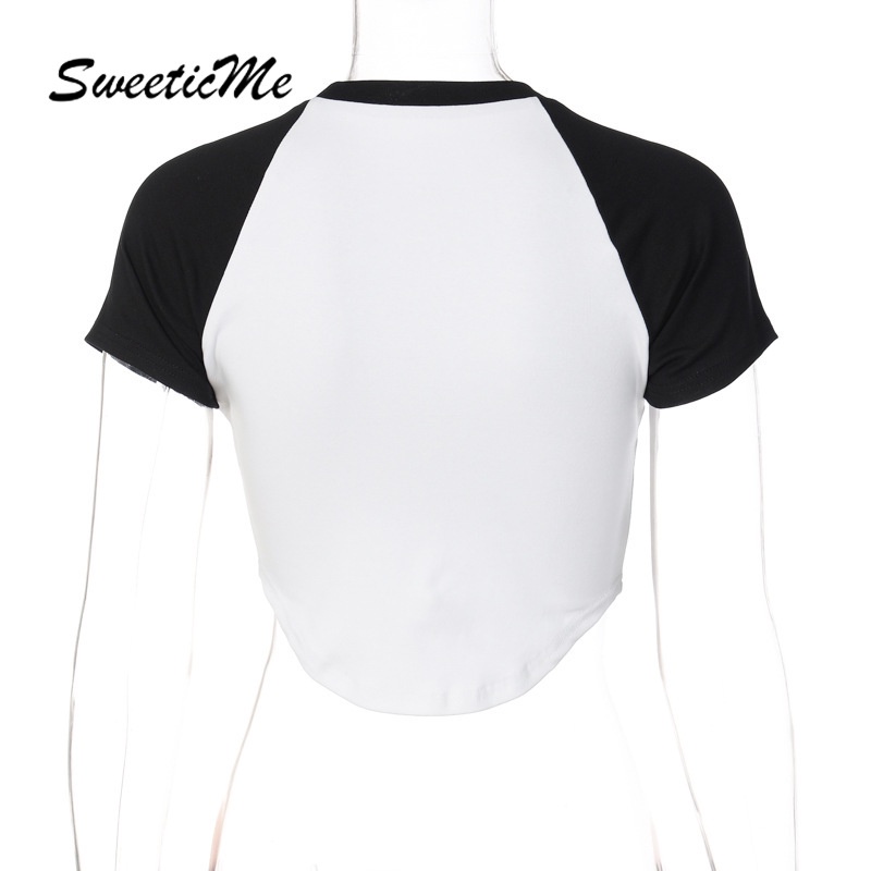 Áo Thun Mỏng Tay Ngắn Màu Sắc Tương Phản Thời Trang Dành Cho Nữ