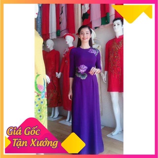 Áo dài chifon 4 tà đính hoa sen (đủ màu)