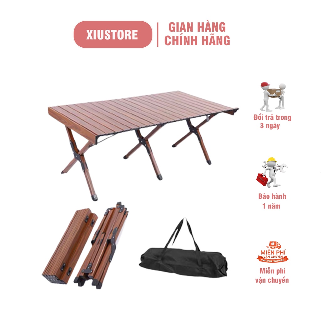 Bàn ghế nhôm gấp gọn dã ngoại camping giả vân gỗ siêu tiện lợi, bàn ghế picnic siêu tiện dụng, dụng cụ cắm trại