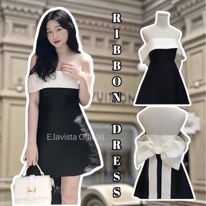 RIBBON DRESS | Váy Tafta Lụa Nơ Lưng Trắng Đứng Form Hàng Thiết Kế (Ảnh thật shop chụp) ELAVISTA