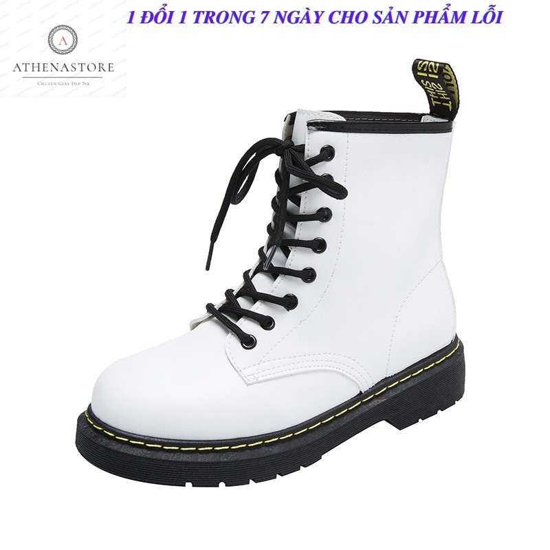 [Hàng Loại 1] Boot Nữ Ulzzang Cao Cổ Buộc Dây 4.5cm Màu Đen Trắng Cá Tính Giày Bốt Ngắn Đế Dày Bằng Nhung GBM01