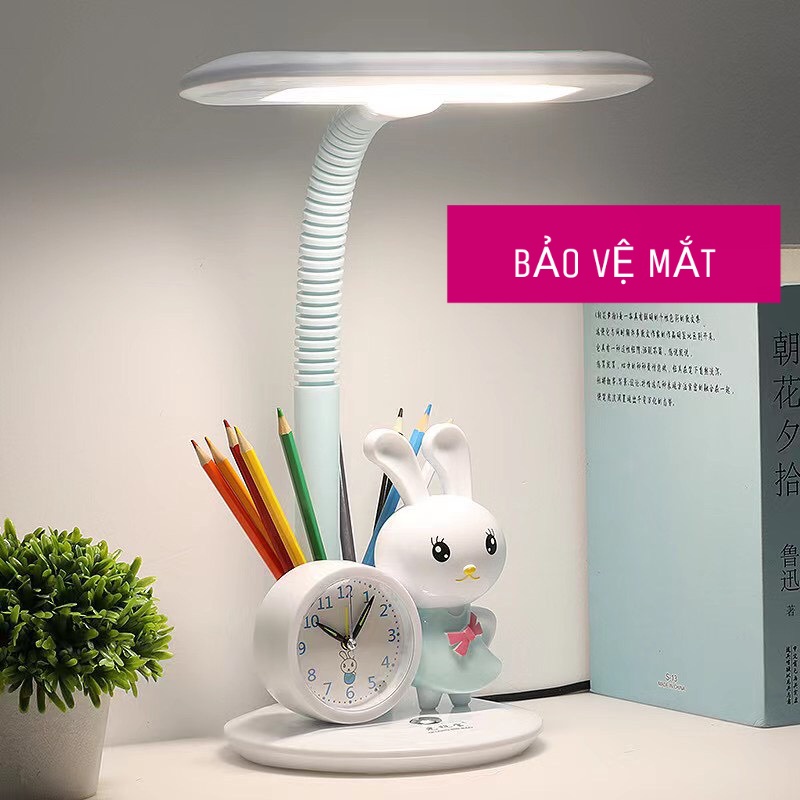 Đèn Học Chống Cận- Đèn Học Đồng Hồ, Hộp Đựng Bút- Đổi 3 Chế Độ Ánh Sáng
