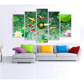 GIÁ XƯỞNG - 6 MẪU TRANH TREO TƯỜNG CÁ CHÉP - Bộ Tranh 5 Tấm Ghép Hiện Đại Cửu Ngư Quần Hội Treo Phòng Khách
