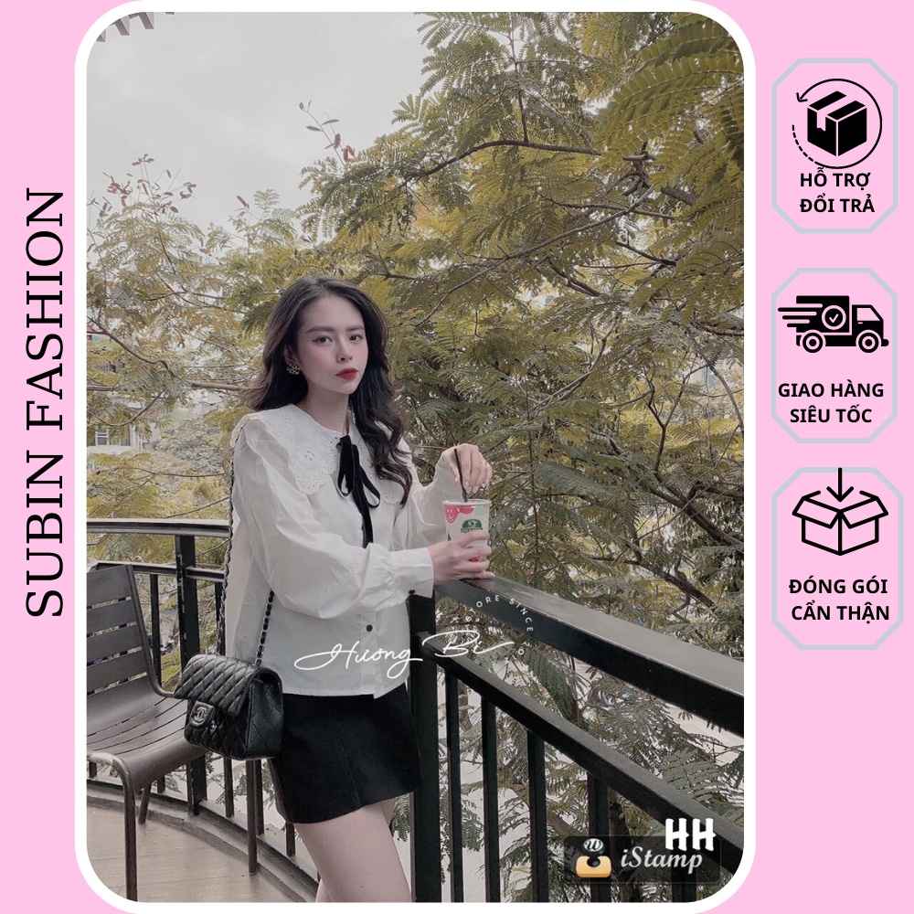 Áo sơ mi nơ cổ ren hàng xịn thiết kế mới phong cách tiểu thư điệu đà SUBIN FASHION SB042
