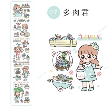 Miếng Dán Washi Sticker In Họa Tiết Cô Bé DIY Trang Trí Cực Dễ Thương