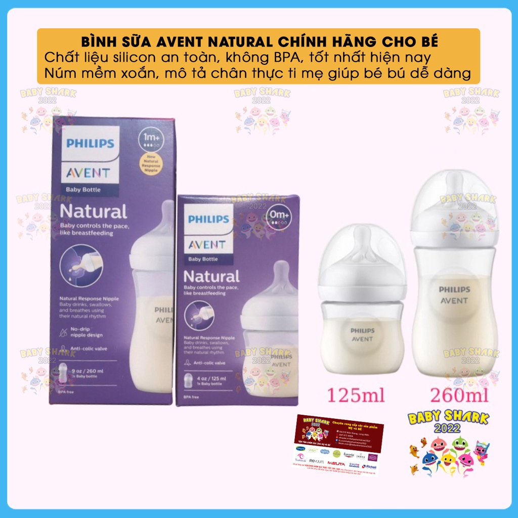 Bình sữa cổ rộng Avent Natural Chính Hãng cho bé 125ml - 260ml (Kèm núm ti)