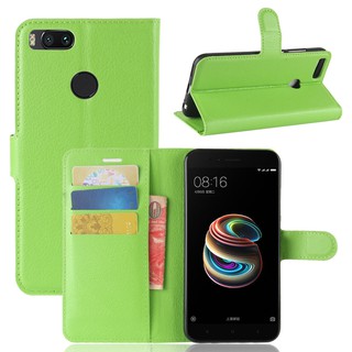 Bao da điện thoại màu trơn có ngăn đựng thẻ và giá đứng cho Xiaomi Mi 5X Mi5X / Mi A1 MiA1