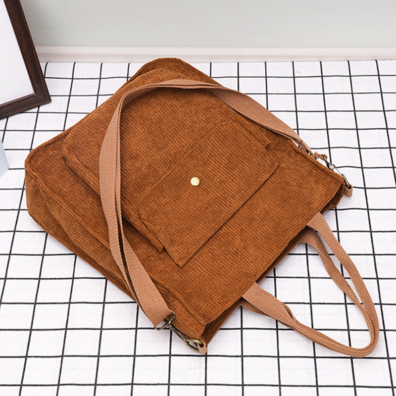 Túi Tote Đeo Vai Vải Nhung Màu Sắc Đơn Giản Cỡ Lớn Phong Cách Retro