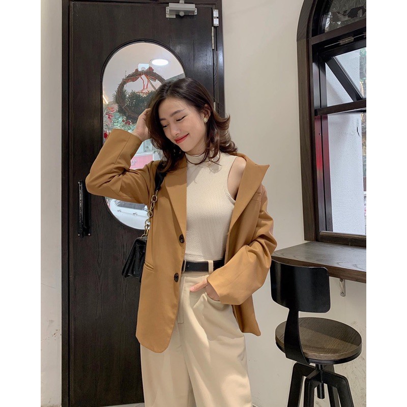 ZIEL_Áo blazer thiết kế cổ điển, suông rộng
