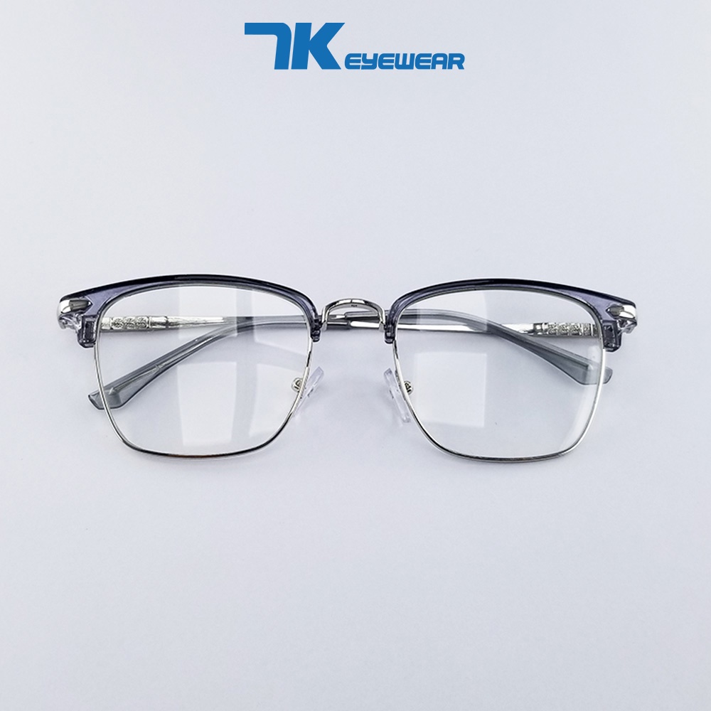 Mắt kính cận có độ sẵn 0 - 6 độ nam nữ gọng kim loại chữ nhật 7K9314. Tròng chống tia UV, ánh sáng xanh, đổi màu