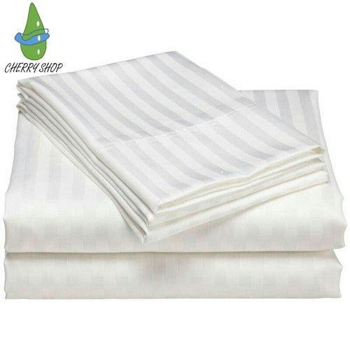 Bộ Drap trắng sọc khách sạn size: 2m x 2m2  ( nệm từ 5_17cm )