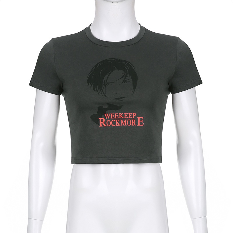 Áo Thun Tay Ngắn Cổ Tròn In Họa Tiết Chân Dung Thời Trang Cá Tính Cho Nữ