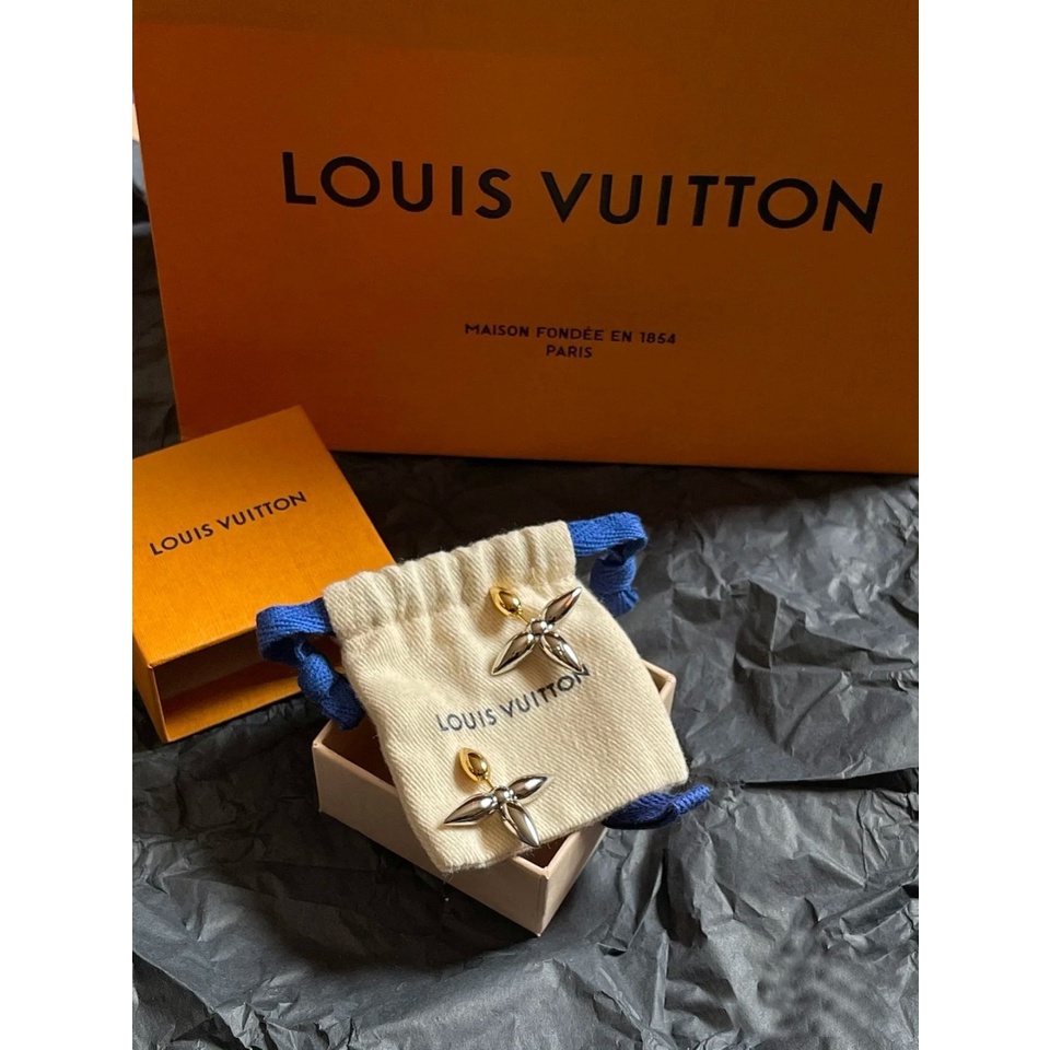 LOUIS VUITTON Khuyên Tai Bạc S925 Mặt Hình Chữ LV Phong Cách Hàn Quốc