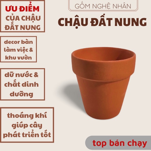 Chậu đất nung trồng sen đá xương rồng, chậu trồng sen đá trang trí nhà  và bàn làm việc, văn phòng 10x10- Gốm Nghệ Nhân