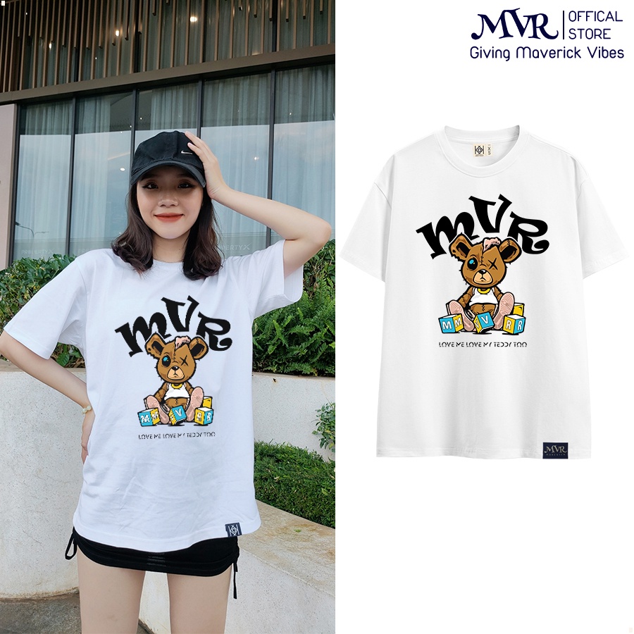 Áo Thun Cotton Mát Phom Rộng In Hình Gấu Teddy Bear Chơi Xếp Hình Full Tag Áo Phông Oversize MVR KK1358