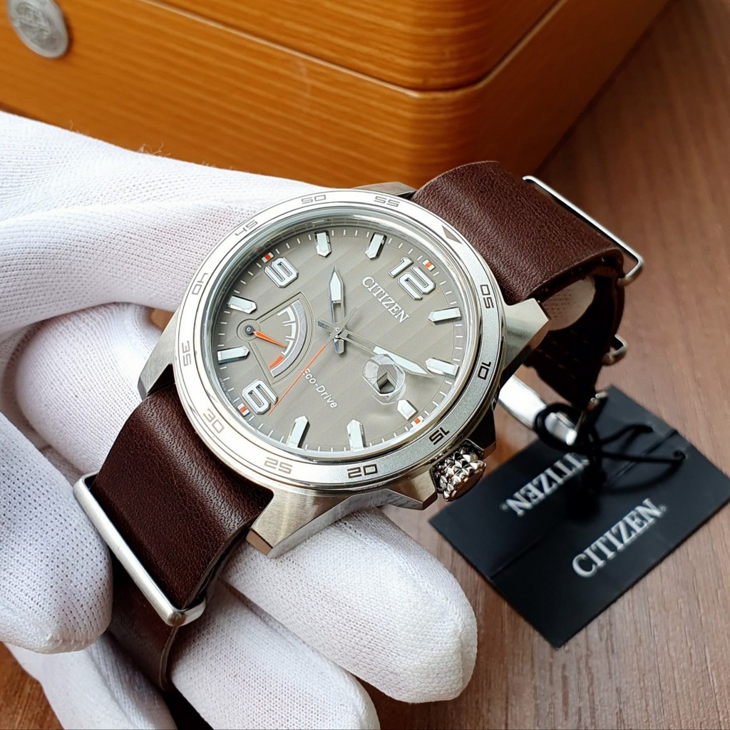 Đồng hồ Nam Citizen Eco Drive AW7039-01H Mặt xám,Lịch ngày-Năng lượng ánh sáng-Dây da cao cấp-Size 42mm