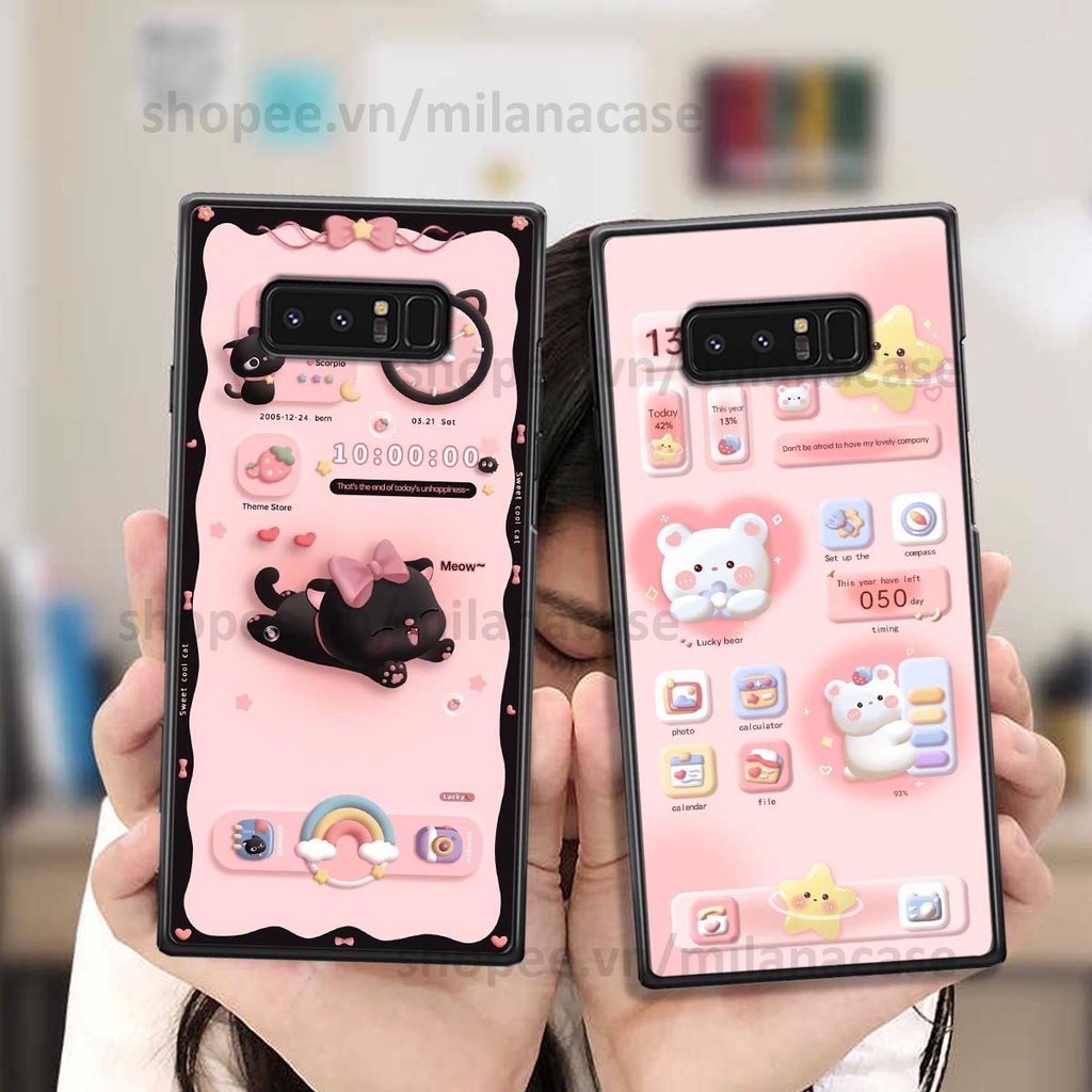 Ốp Samsung Note 8 hình đồng hồ icon gấu mèo cute cực dễ thương ngộ nghĩnh