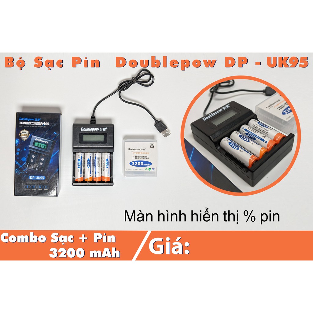 Combo pin AA 3200mAh kèm sạc hoặc pin riêng Doublepow UK95 giá siêu tốt hàng nhập loại 1 - Bảo hành 12 tháng