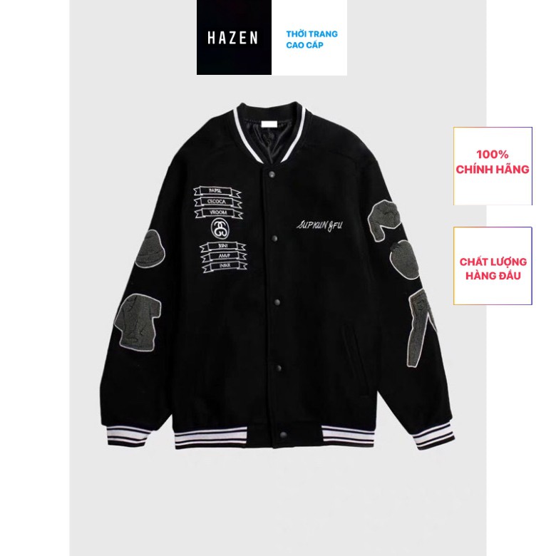 Áo khoác bomber/ vasity thêu logo phong cách Hàn Quốc