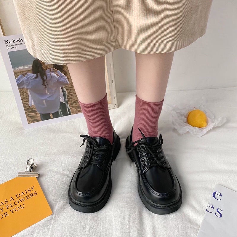 Giày oxford buộc dây da mềm ulzzang phong cách Hàn Quốc