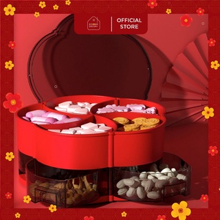 Khay đựng hoa quả, bánh kẹo, Hộp mứt, khay mứt bằng nhựa thiết kế hoa mai độc đáo [hàng cao cấp loại 1]