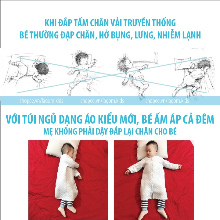 [SẴN HÀNG] Túi Ngủ Cho Bé Dạng Áo Dày Dặn 15 - 20 độ Ấm Áp - Không Lo Bé Đạp Chăn