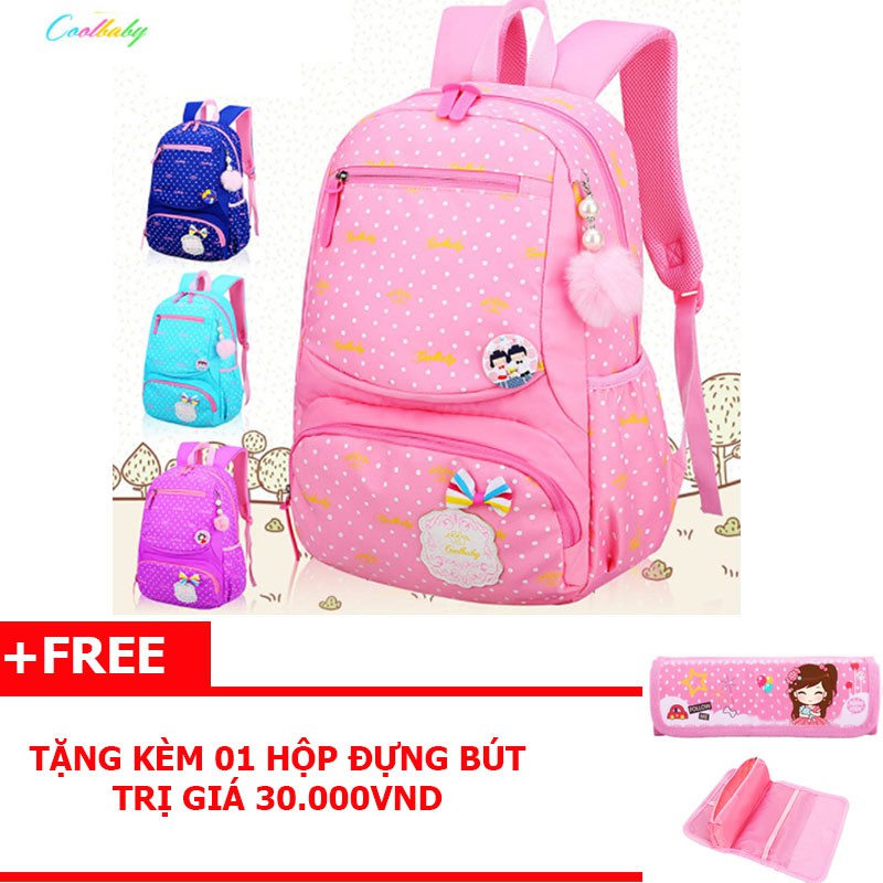 Balo chống gù, chống nước dành cho bé gái cỡ lớn (lớp 4-lớp 9) (vải mềm hồng) + tặng kèm 01 túi đựng bút đa năng