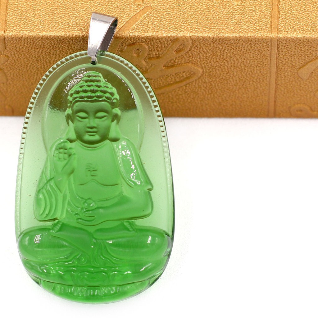 Mặt dây chuyền Phật A Di Đà Pha Lê Xanh Lá 5cm - Phật bản mệnh tuổi Tuất, Hợi - Mặt size lớn - Tặng kèm móc inox