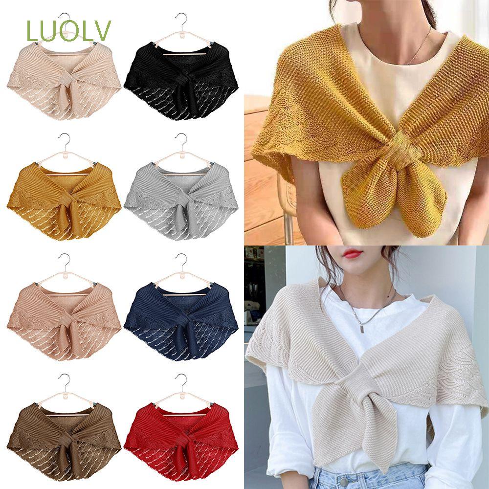 LUOLV Áo khoác len có mũ trùm cổ áo giả khăn choàng thời trang thu đông nhiều màu sắc cho nữ