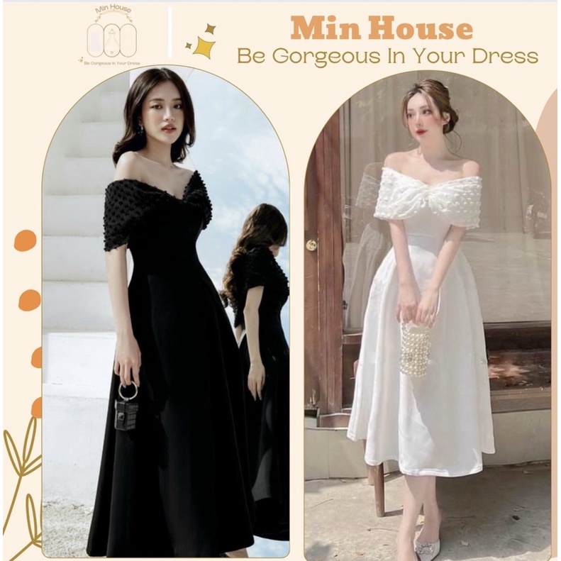 Váy đen trễ vai dự tiệc sang chảnh-Hàng cao cấp-đầm đen dáng dài dự tiệc-min house