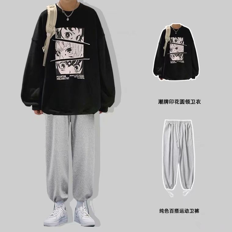 Set Đồ Thể Thao Tay Dài Dáng Rộng Phong Cách Hàn Quốc Thời Trang Xuân Thu Cho Nam Size M-3Xl