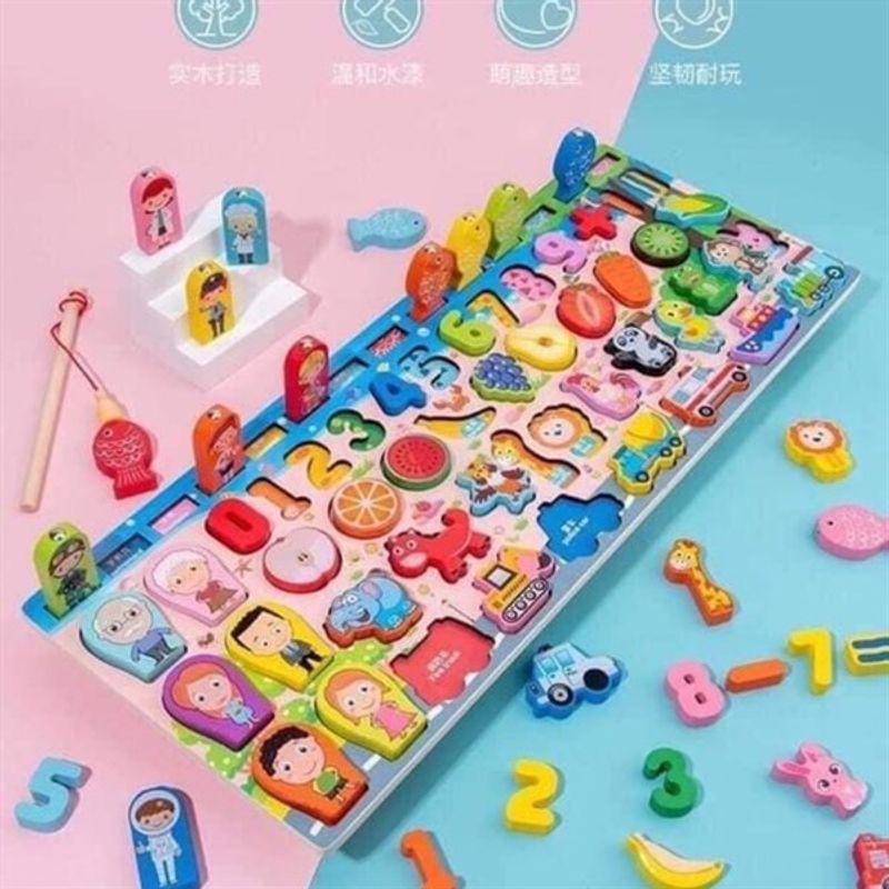 Bảng Câu Cá Gỗ Thông Minh 6in1- Bảng Đa Năng Giúp Bé Vui Chơi Sáng Tạo