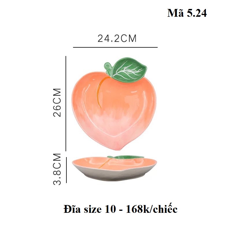 [ẢNH THẬT] Bát đĩa bằng sứ hình quả đào, đồ dùng ăn dặm cho bé 5.24