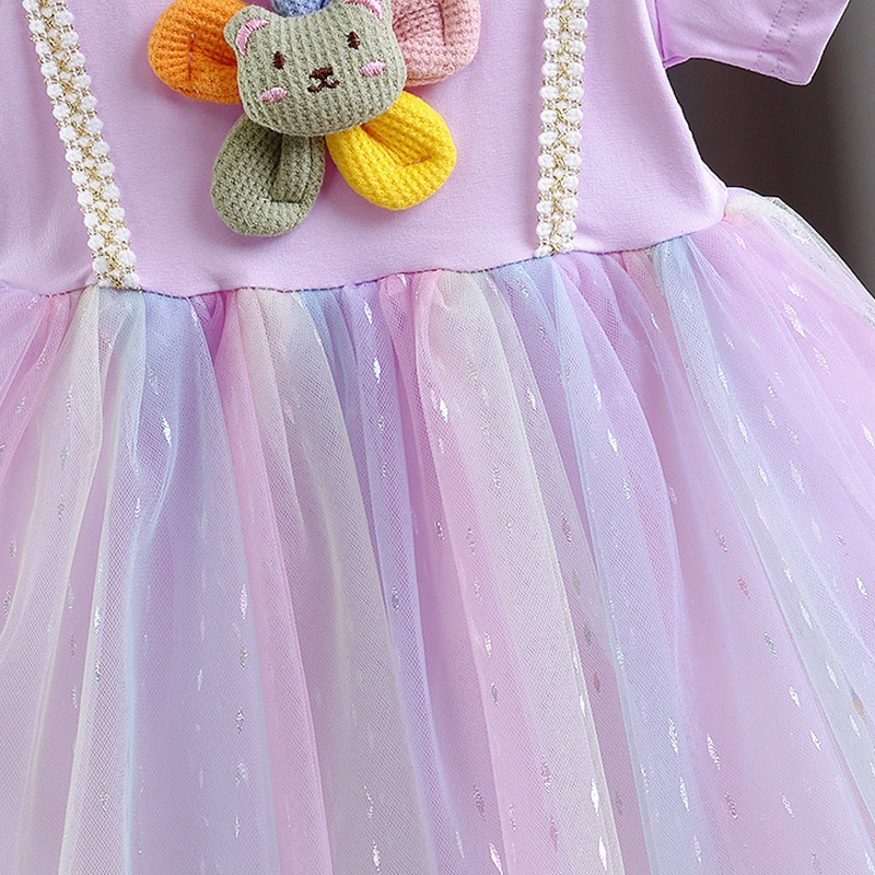 Đầm Ngắn Tay Giả Hai Lớp In Hình Thỏ Dễ Thương Dành Cho Bé Gái