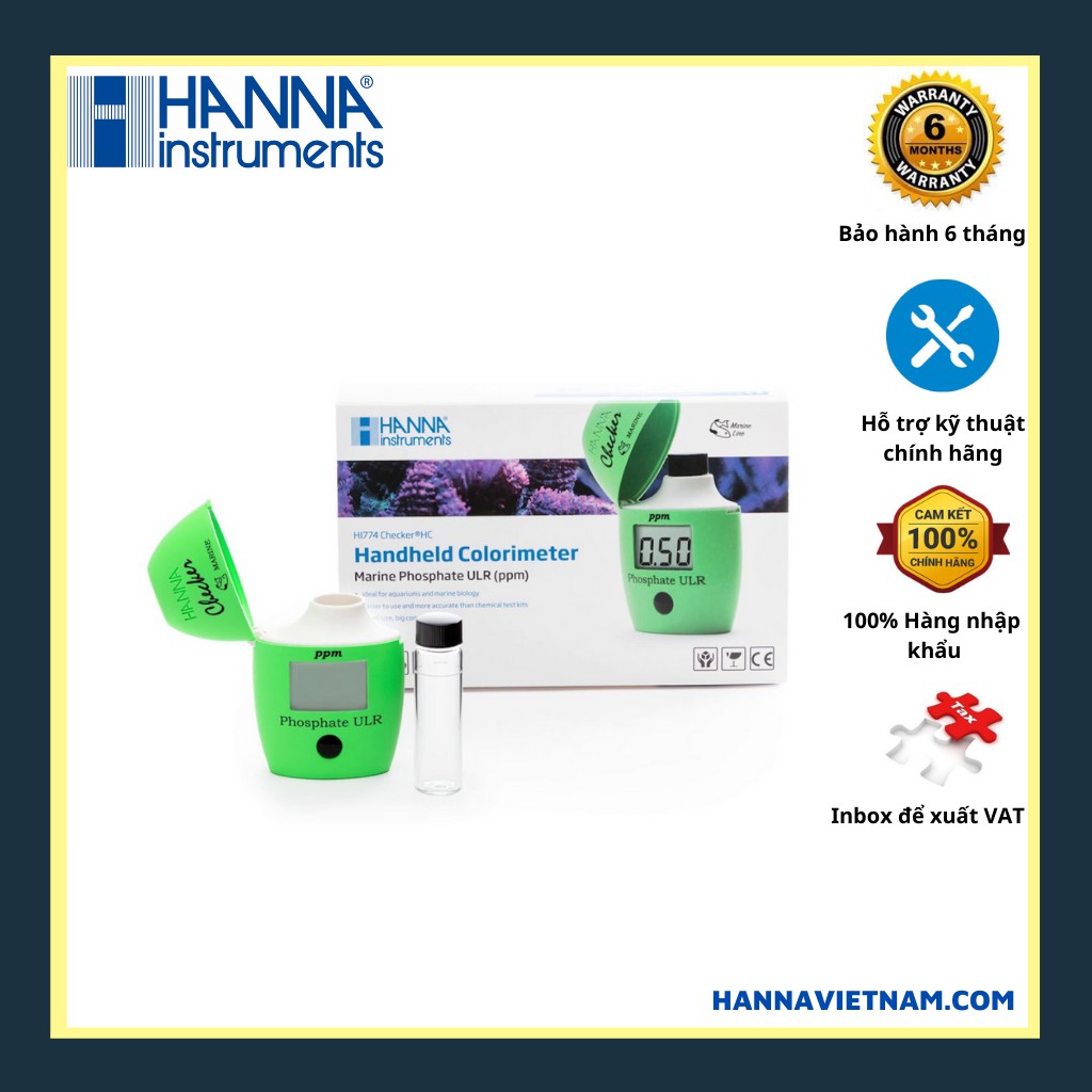 Máy Đo Photphat  Chuyên Bể Cá Cảnh Nước Biển,Hồ Cá Nước Mặn, HANNA, HI774, Kèm 10 Gói Bột Cho 10 Lần Đo