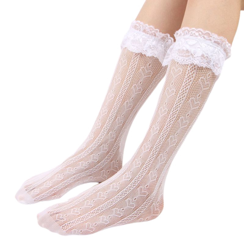 Tất Ren Cao Qua Gối Họa Tiết Trái Tim Phong Cách Lolita Quyến Rũ Cho Nữ